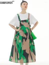 Casual Dresses Eshin Printing Sleeveless Loose Waist Big Size Robe Suspenders Dress For Women 2024 Summer Fashion Female TH2874