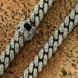 Single Row Diamond Cuban Link Chain 8mm S925 Silver Passed Tester d Grade Ideal Cut Bling Diamond Moissanite Cuban Necklace