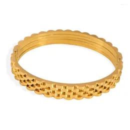 Bangle Round Stainless Steel Gold-Plated Bracelet For Women Luxury Strap Chain Bar-Shaped Female Anti-Allergic Jewelry Gift