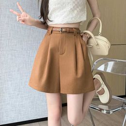 Women's Shorts New Fashion Women Cargo Shorts 2024 Summer Draped High Waist Wide-leg Shorts Ladies Casual Loose Bottoms With Belt Y240420