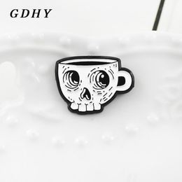 GDHY White Skeleton Coffee Cup Brooch Enamel Pin Skull Cup Death039s Skull Cafe Lapel Shirt Brooch Emblem Halloween Gift7313993