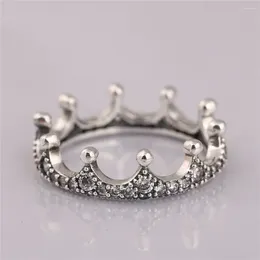 Cluster Rings 925 Sterling Silver Pan Ring Enchanted Crown With Crystal For Women Wedding Party Gift Diy Fashion Jewellery
