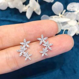 Stud Earrings 3 Flowers Shaped Women Romantic Wedding Party Earring Piercing High Quality Silver Colour Trendy Jewellery