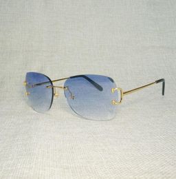 Vintage C Wire Oversize Sunglasses Men Diamond Cutting Rimless Eyewear for Women Outdoor Summer Metal Frame Oculos Shades8975619
