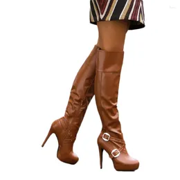 Boots SHOFOO Shoes Fashion Women's High Heels Boots. About 12.5 Cm Heel Height. Knee Length Buckle Decoration. 34-45