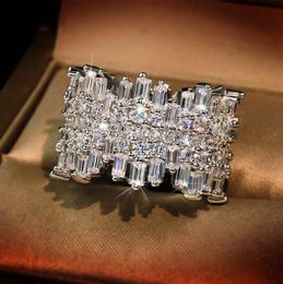 2024 Top Sell Wedding Rings Sparkling Luxury Jewellery 925 Sterling Silver T Princess Cut White Topaz CZ Diamond Gemstones Party Wome Engagement Irregular Ring Gift