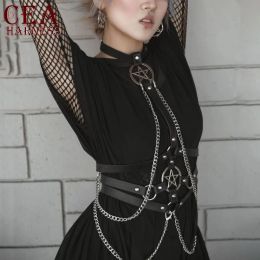 Belts Cea New Arrival Goth Punk Pentagram Body Sexy Chain Harness Woman Fashion Belts for Women Festival Clothing Goth Accessories