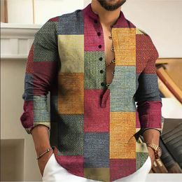 Lightly cooked casual thin geometric figure shirt men cardigan youth stand collar Christmas Mens Men clothing 240415