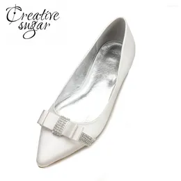 Casual Shoes Creativesugar Rhinestone Bow Sweet Satin Flats For Bridal Wedding Party Prom Event Dress White Ivory Champagne Blue Red