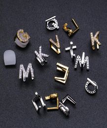 18K Gold White Gold Iced Full Diamond Custom Name Letters Teeth Grillz Tooth DIY Fang Grills Cosplay Tooth Cap Hip Hop Dental Te7971192