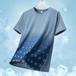 Men's T-Shirts Mens summer quick drying clothes ice silk thin breathable short slved T-shirt outdoor running sweat absorbing sports shirt Y240420