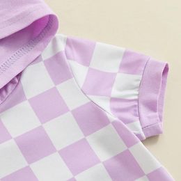 Clothing Sets Toddler Summer Shorts Short Sleeve Checkerboard Print Hooded Tops And Drawstring