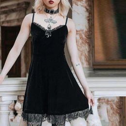 Urbane sexy Kleider Grunge Gothic Women Kleider Spitze Trimm mit hoher Taille Körperkleid Mini Kleid 2023 Sommer neuer E-Mädchen Vintage Punk Harajuku Lolita Kleidung Y240420