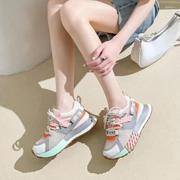 Casual Shoes Krasovki 6.5cm Air Mesh Mixed Color Genuine Leather Women Colorful Daddy Breathable Chunky Sneaker Summer Light Convenient