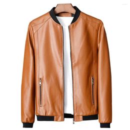 Men's Jackets Men Coat Stylish Faux Leather Motorcycle Jacket With Windproof Design Stand Collar Zipper Closure Fall Winter For
