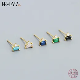 Stud Earrings WANTME 925 Sterling Silver Fashion Color Square Zircon Small For Women Baby Simple Piercing Jewelry Accessories