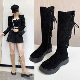 Boots Winter 2024 Leather High Casual Platform Shoes Comfortable Lacing Rider