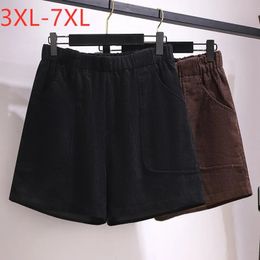 Autumn Winter Plus Size Shorts For Women Large Casual Black Wide Leg Corduroy Cotton Thick 3XL 4XL 5XL 6XL 7XL 240411