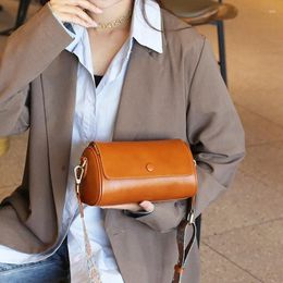 Shoulder Bags Women's Cylinder Single Oil Wax Cowhide Crossbody Bag