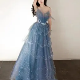 Party Dresses Fairy Strap Blue Formal Evening Dress Designed Prom Tiered Cake Boat Neck Quinceanera Gown Elegant Vestido