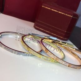 Womens bracelet gold torque bangle Double row diamond luxury jewelry width 5MM hidden inlay process High fade resistant bracelets 2998