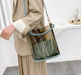 Evening Bags PU Leather Crossbody Bag PVC Transparent Handbag Solid Color Clear Women Shoulder With Small Square Commuter Bucket