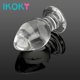 IKOKY Big Glass Butt Stimulation Anal Plug Erotic sexy Toys for Men Prostate Massager Male Masturbation Adult Products