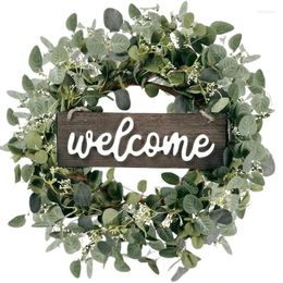 Decorative Flowers 45CM Eucalyptus Wreath Front Door Green Leaves Spring Outdoor Artificial Greenery Hanging