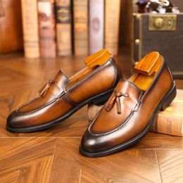 Dress Shoes Genuine Leather Mens Business Loafers Handmade Comfortable Quality 2024 Summer Elegant Wedding Social Formal Man Size 47