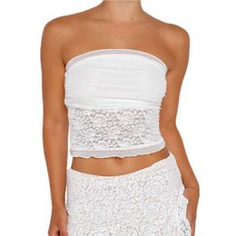Women's Tanks Camis Xingqing Lace Tube Top y2k Clothing Women White Slveless Backless Off Shoulder Bandeau Vest Summer 2000s Clothes Strtwear Y240420