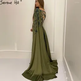 Party Dresses Muslim One Shoulder Olive Green Evening Dress With Cape Long Sleeves Women Wedding Gowns Elegant Plus Size BLA70985