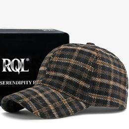 Wool Cheque Baseball Cap Truckers Hat Outdoor Winter Structured Plaid Checked Print for Men Women Keep Warm Thick Windproof 240323