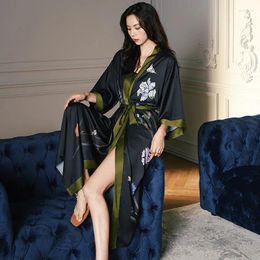 Women's Sleepwear Summer Flower Printed Pyjamas Satin Nightgowns For Women Robe Bath Gown Casual Loose Home Clothes Cardigan Pjs