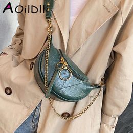 Drawstring AOILDLLI Summer Ring Chest Bags For Women Wide Belt Design Soft PU Leather Ladies Messenger Chain Female Shoulder 2024