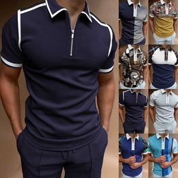 3D Colour blocking digital printing casual lapel short sleeved Polo shirt fashion zipper T-shirt for men