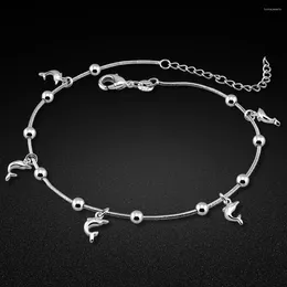 Anklets High Quality Ankle Dolphin Pendant Bracelets For Women 925 Sterling Silver Chain Leg Jewellery Female Foot Gif