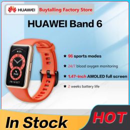 Wristbands 100% Original Huawei Band 6 Wristbands Global Version Blood Oxygen Heart Rate Tracker 1.47 inch AMOLED Smartband