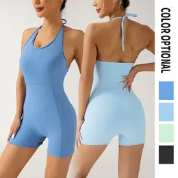 Active Sets Shaping Body With Chest Pad Jumpsuit One-piece Sleeveless Yoga Suit Hanging Neck Fitness Pants For Women Gym Set Workout