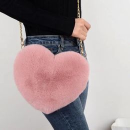 Chain Plush Bag Crossbody Peach Heart Valentines Day Birthday Gift ie Handbag Purses and Handbags 240416