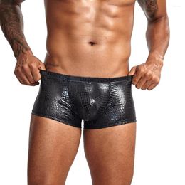 Underpants MoneRffi Sexy Boxer Mens Snake Skin Leather Underwear Men Shorts U Convex Low Waist Male Ropa Interior Hombre