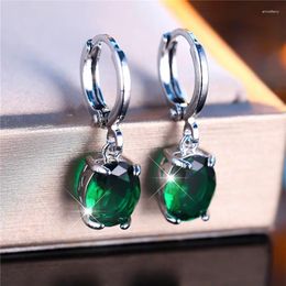 Backs Earrings Cute Female Green Oval Zircon Stone Clip Charm Silver Color Wedding Jewelry For Women