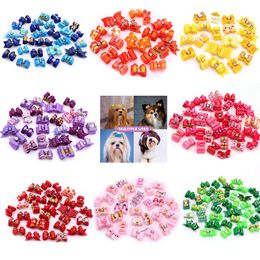 20pcs Pet Dog Cute Hair Bows with Rhinestone Flowers Ribbon Accessory Groomining Supplies 240418