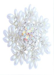 2 Inch Sparkly Silver Tone Snowflake Christmas Brooch with Marquise Shape White Pearls Wedding Party Gifts9979007
