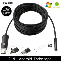 Cameras JCWHCAM 6LED 5.5MM USB Endoscope Borescope Snake Inspection Pipe Tube Video Camera IP67 Waterproof With 10M Flexible Cable