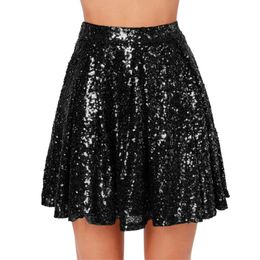 Skirts Fashion Sexy Sliver Gold Sequins Skirt Spring Summer Women Ladies Short Mini Pleated Glitter Skirt Hot Night Club Party Wear Y240420