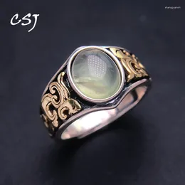 Cluster Rings Vintage Natural Prehnite Ring 925 Sterling Silver Gemstone Oval 8 10mm For Women Lady Birthday Party Jewellery Gift