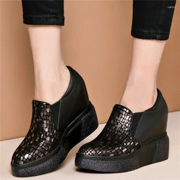 Casual Shoes Fashion Sneakers Women Genuine Leather Wedges High Heel Vulcanised Female Low Top Pointed Toe Pumps Punk Trainers