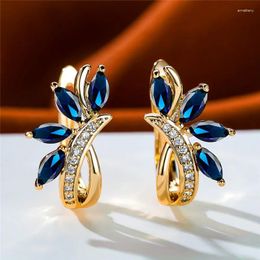 Backs Earrings Luxury Female Purple Green Blue Leaf Flower Clip Vintage Gold Colour Wedding Jewellery For Women