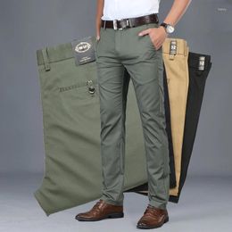 Men's Pants Cotton Casual Mens Clothing Straight Business Green Black Khaki Trousers Male Brand 2024