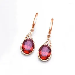 Dangle Earrings Rose Gold 14K Long Ruby Drop For Women Classic Original Court Style Luxury Charm 585 Purple Wedding Jewelry